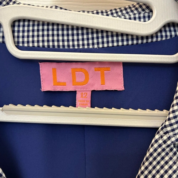 LDT White and Blue Checkered Gingham Print Zip Up Shirt Dress - Picture 5 of 6